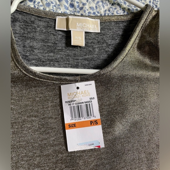 MICHAEL Michael Kors Metallic Gold Shimmer Cold-Shoulder Top, Sz PS NWT - Picture 2 of 14